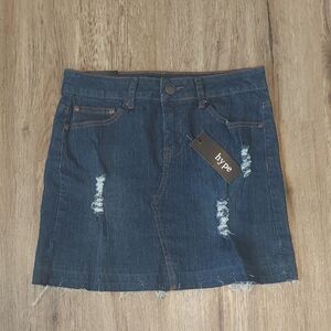 Hype Dark Blue Distressed Denim Mini Skirt